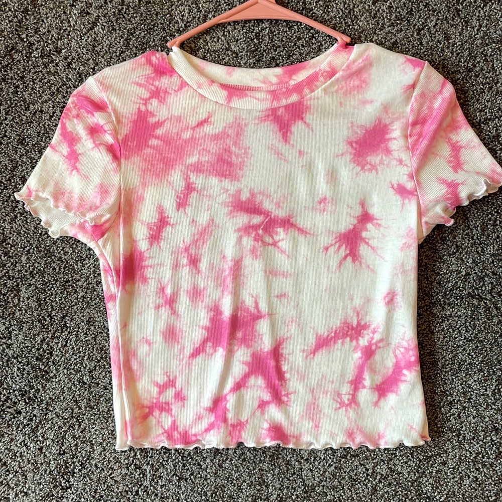 SHIEN tie dye pink and white crop top. Size small